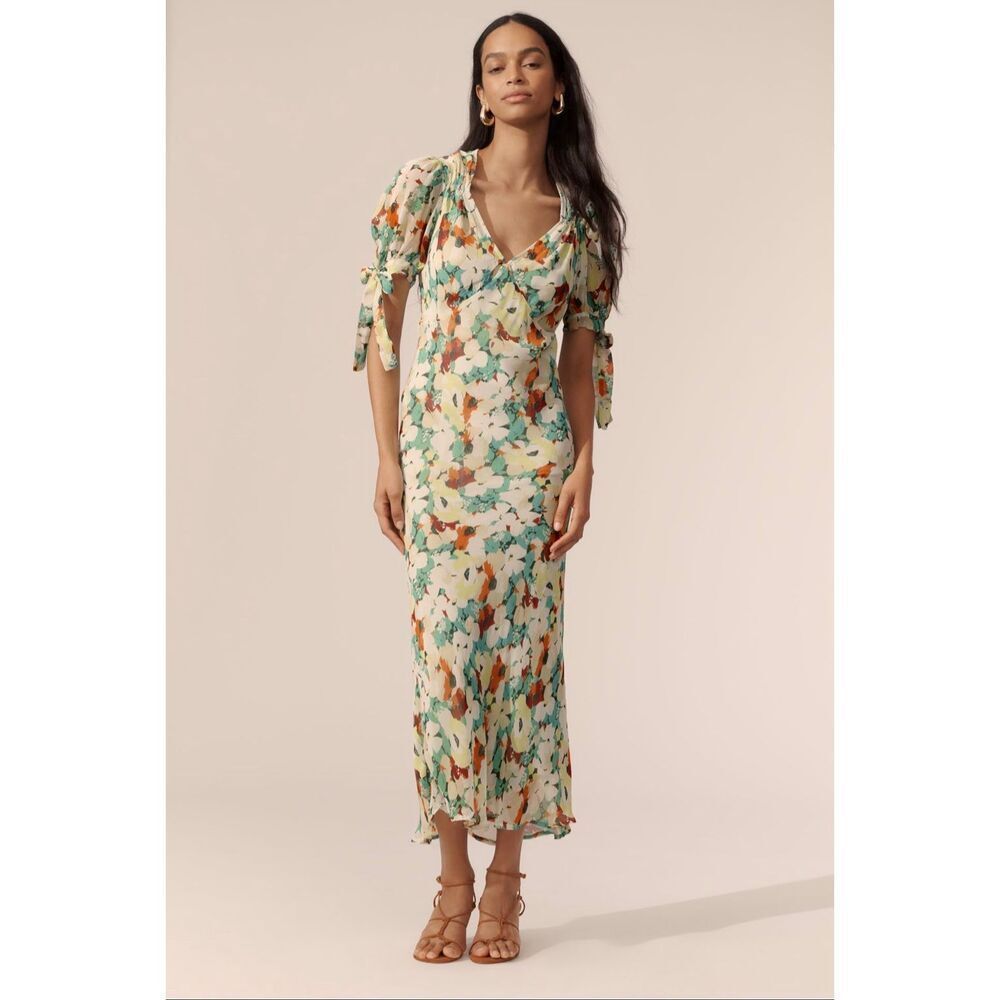 By Anthropologie Short-Sleeve V-Neck Slip Midi Dress-NWT